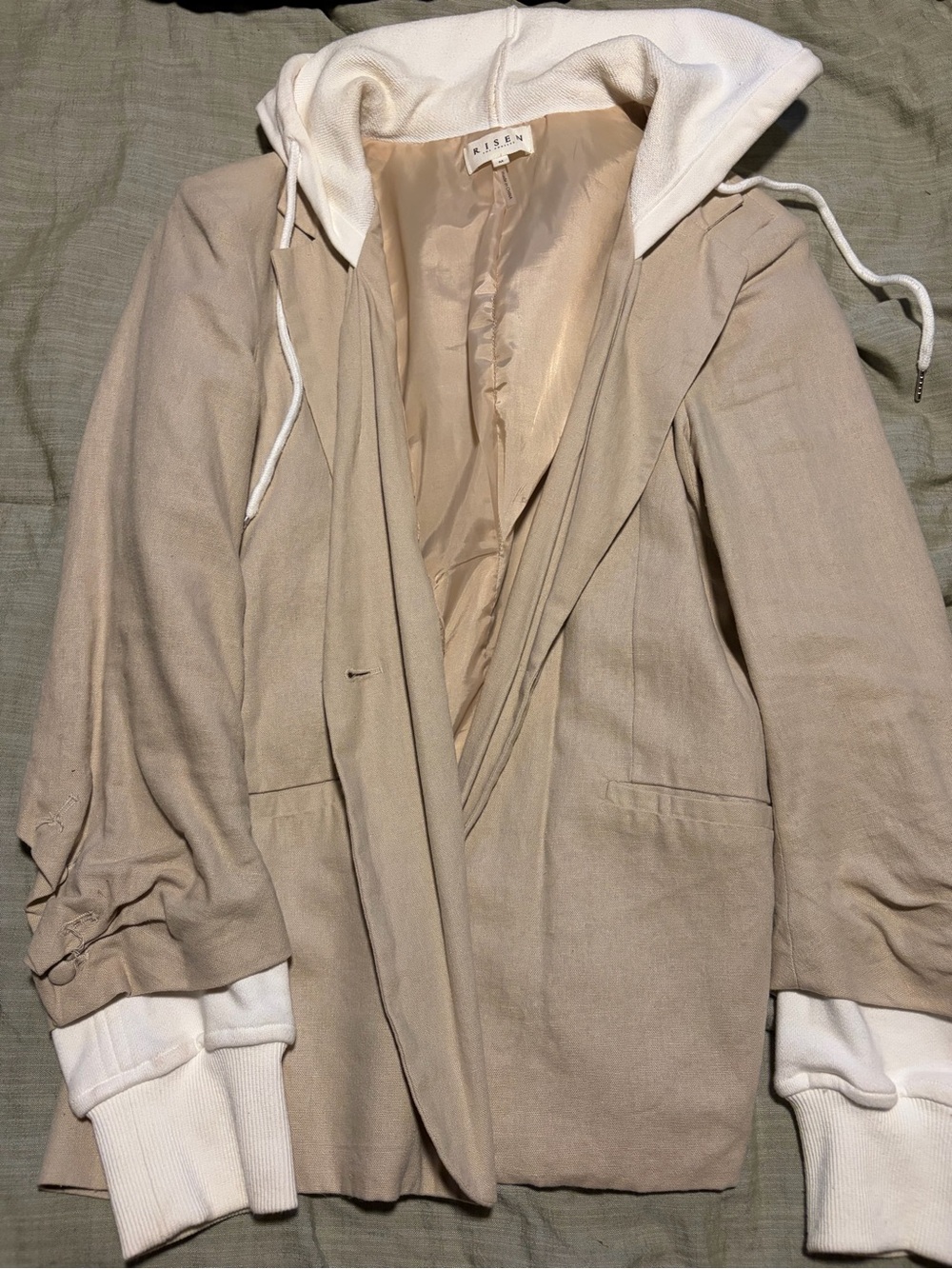 Women Beige Hooded Blazer Jacket